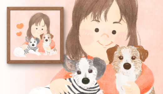 【お仕事】プレゼントに！愛犬２匹とご一緒の似顔絵をお描きしました。